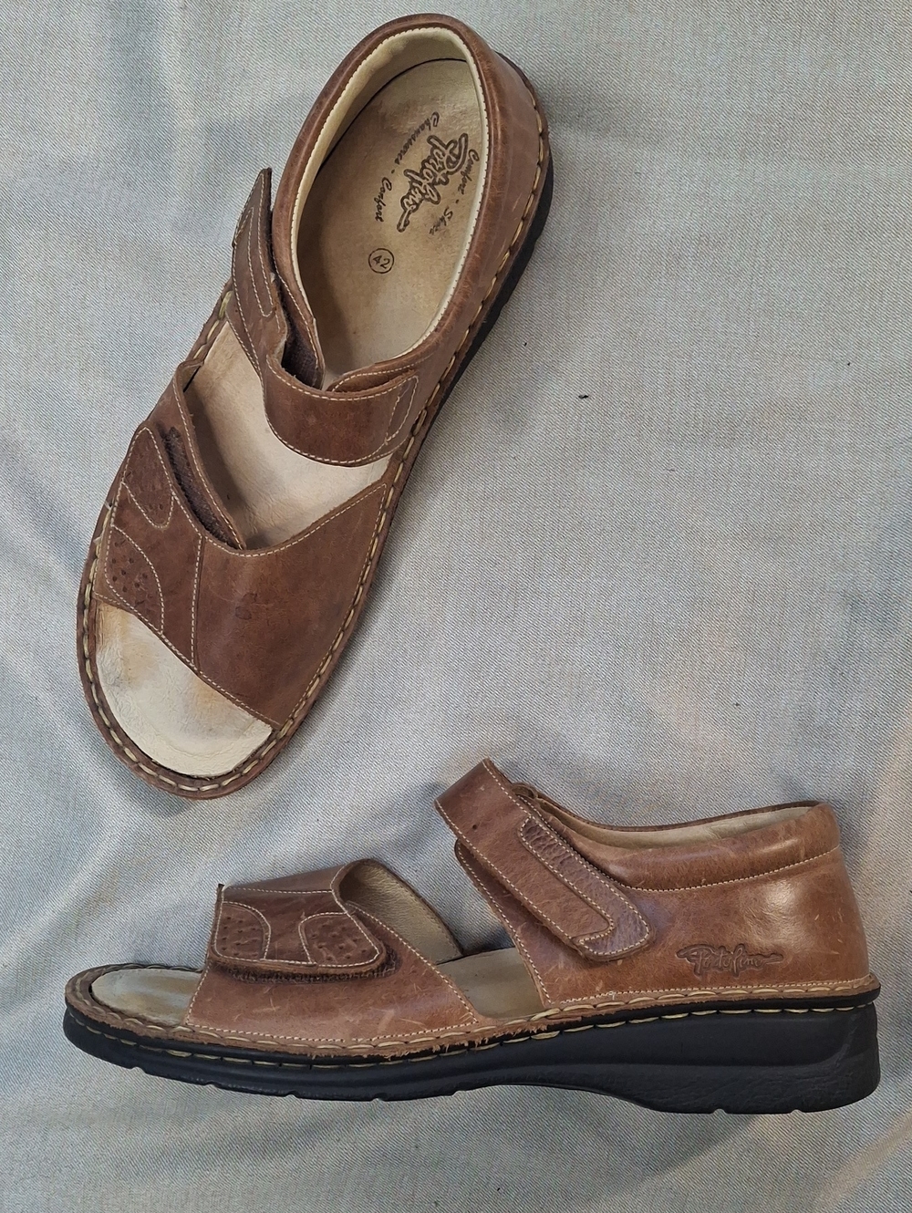 Portofino Leather Comfort Sandals Brown Made in Spain EU 42 US 8.5-9